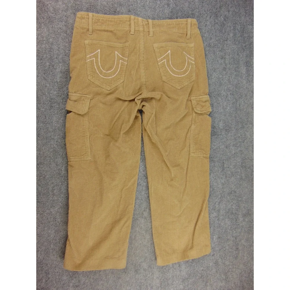 True Religion Cargo Pants Mens 31‎ Tan Solid Corduroy Y2K Streetwear Gorpcore